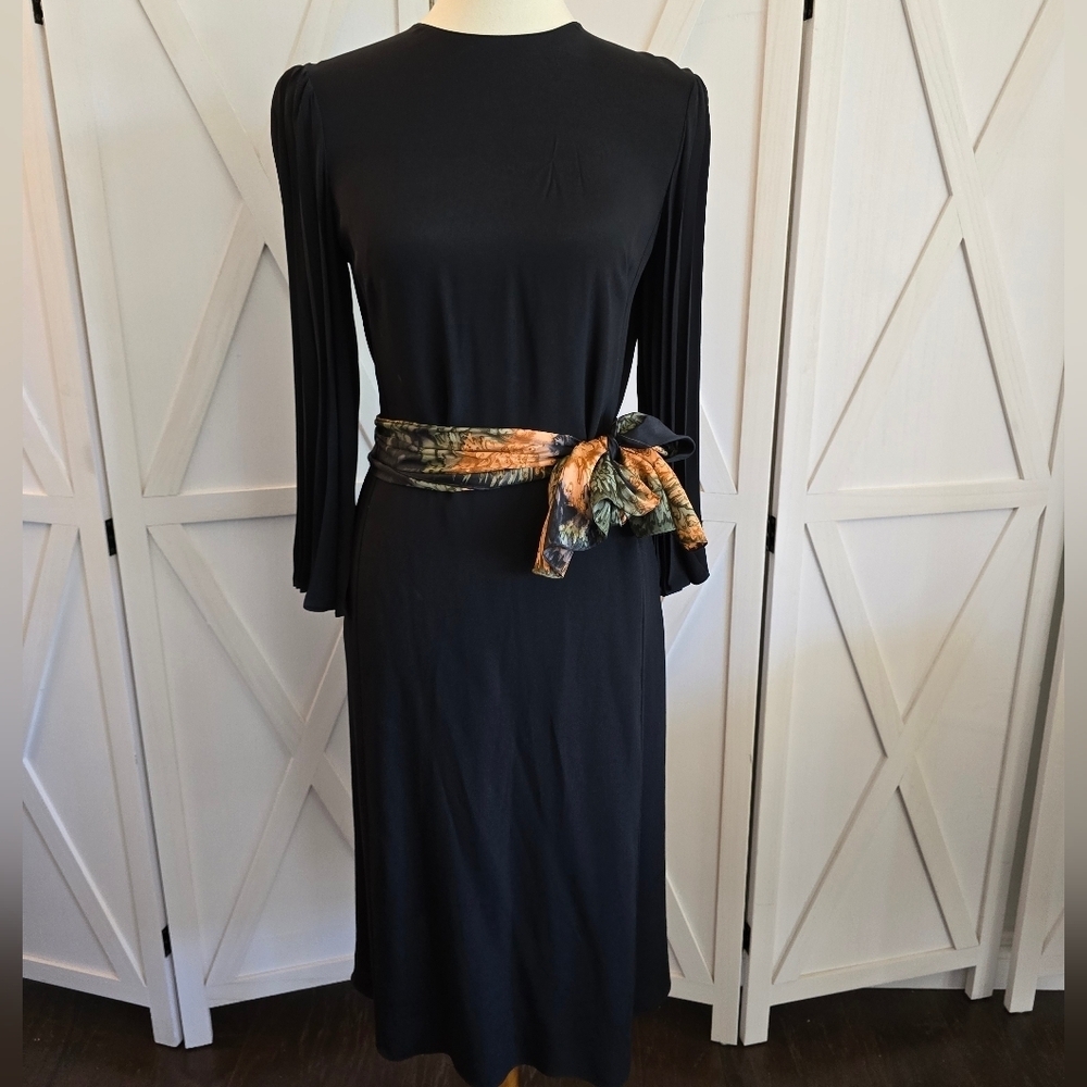 VALENTINO GARAVANI Black Pleated Cady Midi Dress